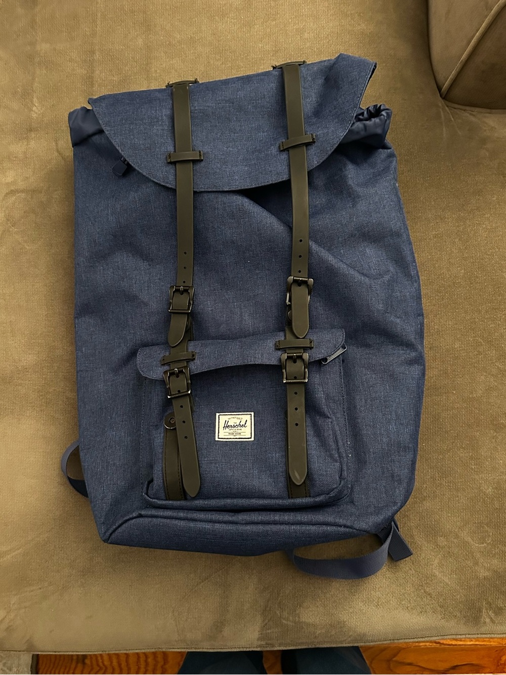 Herschel Supply Company Navy Blue Canvas Backpack with Black Straps